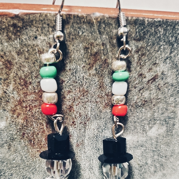 Crystal Beaded Snowman earrings hand made - Picture 2 of 2